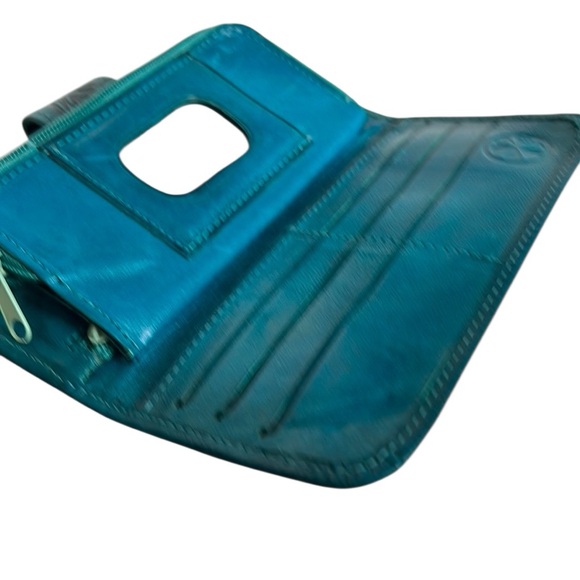 Saly Limon USA Handmade Teal Wallet Floral Tooled Vintage Bohemian Western Style - Picture 4 of 8